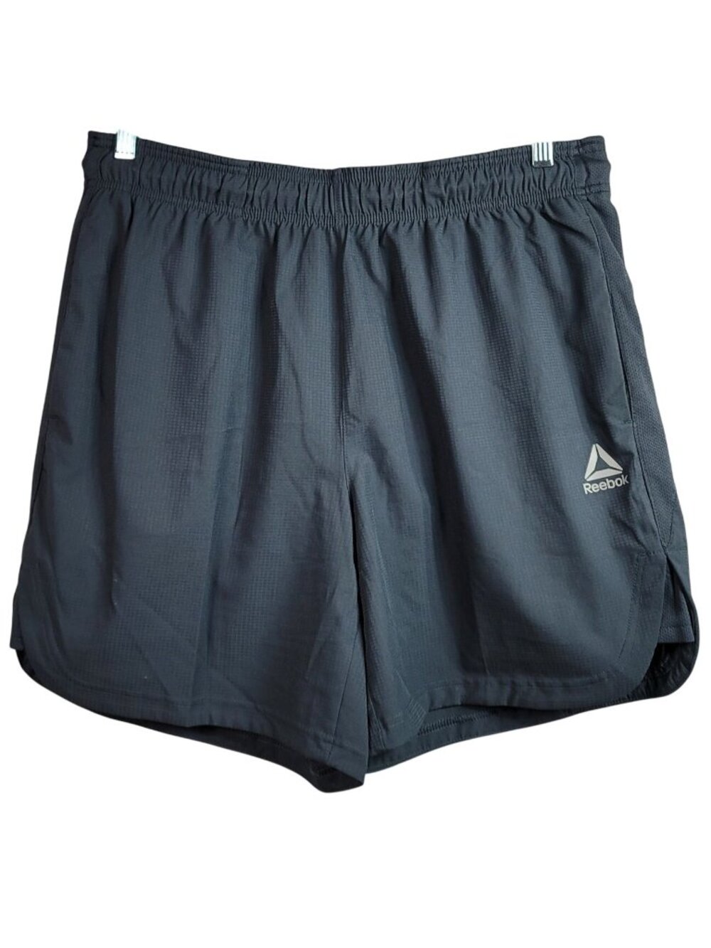 Reebok Mens Athletic Shorts Gray Large Drawstring Zip Pocket Logo Moisture Wick